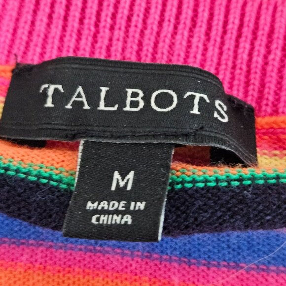 Talbots Cardigan Medium Striped Multicolor Button-Up Sweater Colorful Rainbow - Picture 9 of 9